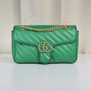 Gucci Green Medium Marmont Shoulder Bag Crossbody with Gold Chain Strap